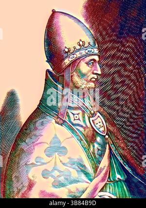 Le pape Adrien IV ou Hadrien IV, Adrianus IV, Hadrianus IV, né Nicolas Breakspear ou Brekespear, c. 1100-1159, évêque de Rome de 1154 à sa mort Banque D'Images