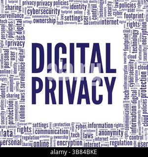 Conception conceptuelle de nuage de mots de confidentialité numérique isolée sur fond blanc. Illustration de Vecteur