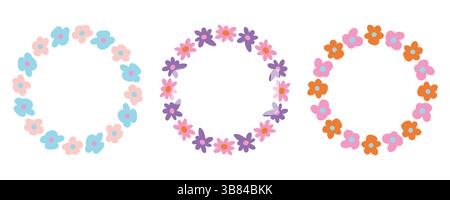 Couronnes florales pastel dans des tons bleus et roses doux, idéales pour le design féminin, les invitations de mariage, les cartes de vœux et les délicates décorations printanières Illustration de Vecteur