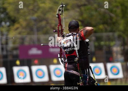 7 avril 2024, Medellin, Antioquia, colombie : les archers participent au concours panaméricain de tir à l'arc à Medellin, Colombie, le 7 avril 2024, qui accorde une place aux Jeux olympiques de 2024. (Crédit image : © Camilo Moreno/LongVisual via ZUMA Press Wire) Banque D'Images