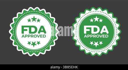 Icône de badge approuvé par la FDA – sceau vert de l'étiquette d'approbation pour l'emballage de produits médicaux, pharmaceutiques, de soins de santé ou certifiés Illustration de Vecteur