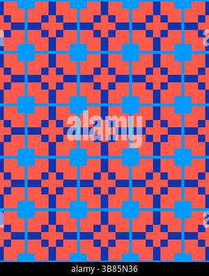 Le design géométrique coloré présente un motif répétitif de formes rouges, bleues et noires, idéal pour l'esthétique intérieure moderne. Banque D'Images