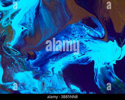 Bleu abstrait fantastique fond peint à la main créatif, texture de marbre et de pinceau, océan abstrait, peinture acrylique. Moderne Banque D'Images