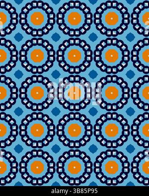 Un design géométrique lumineux met en valeur des cercles orange et marine sur un fond bleu doux, offrant une expérience visuelle dynamique pour diverses utilisations. Banque D'Images