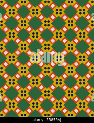 Un motif géométrique vibrant présente des fleurs et des formes alternées, mettant en valeur des couleurs vives et des détails complexes, idéal pour les dessins textiles. Banque D'Images