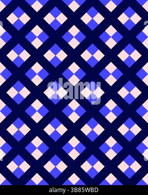 Un motif saisissant présente une alternance de diamants dans des tons bleu clair et bleu foncé, créant un design visuellement captivant avec un fond riche. Banque D'Images