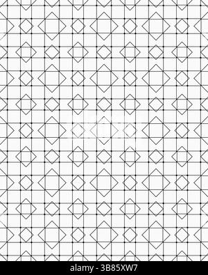Un motif géométrique sans couture avec des carrés et des étoiles imbriqués en noir et blanc. Banque D'Images