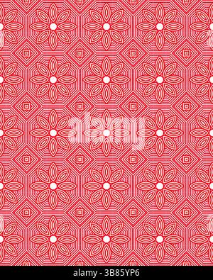 Un fond rouge éclatant orné de motifs géométriques complexes de diamants et de lignes crée un effet visuel saisissant. Banque D'Images
