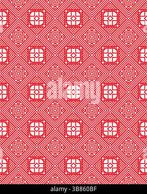 L'œuvre présente un design géométrique répétitif avec des motifs d'étoiles en rouge et blanc vif, créant un motif visuellement captivant. Banque D'Images