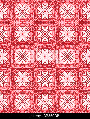 L'œuvre présente un design géométrique répétitif avec des motifs d'étoiles en rouge et blanc vif, créant un motif visuellement captivant. Banque D'Images