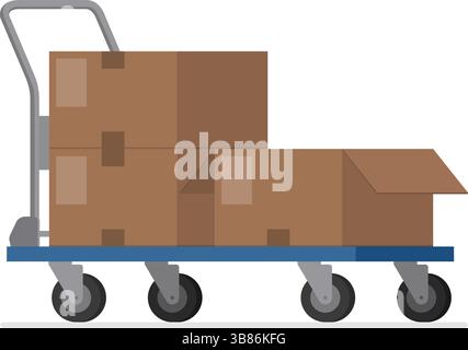 Camion à main d'entrepôt chargé avec des boîtes, logistique et concept de transport, isolé Illustration de Vecteur