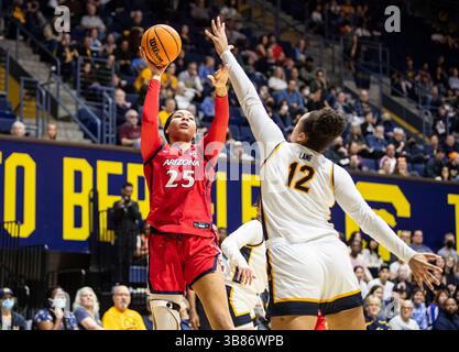 25 février 2024 Berkeley, CA États-Unis L'attaquante de l'Arizona Breya Cunningham (25) tire le ballon lors du match de basket féminin de la NCAA entre les Wildcats de l'Arizona et les Golden Bears de Californie. Arizona a battu la Californie 87-68 au Haas Pavilion Berkeley Calif. Thurman James / CSM (crédit image : © Thurman James/CSM via ZUMA Press Wire) Banque D'Images