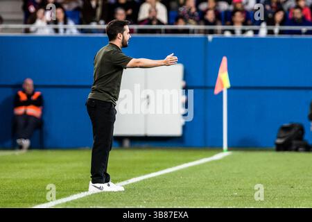 5 novembre 2023 : Jonatan Giraldez, entraîneur-chef du FC Barcelone Femenino Gestures lors de la ligue espagnole Liga F, match de football joué entre le FC Barcelone et le Sevilla FC au stade Johan Cruyff le 05 novembre 2023 à Barcelone, Espagne. (Crédit image : © Javier Borrego/AFP7 via ZUMA Press Wire) Banque D'Images