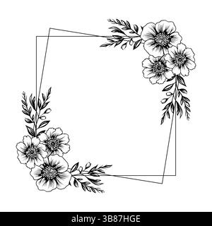 Cadres floraux avec des silhouettes de branches, de feuilles et de fleurs Illustration de Vecteur