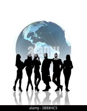 Silhouettes de gens d'affaires devant le globe. Éléments de cette image fournis par la NASA Banque D'Images