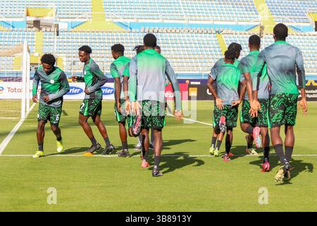 LE CAIRE, EGYPTE - 7 MAI : Nigeria lors du match de la Coupe d'Afrique des Nations U20 CAF masculin entre le Nigeria et le Bénin au stade 30 juin le 7 mai 2025 au Caire, Banque D'Images