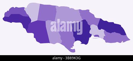 Carte de Jamaïque avec les régions. Juste une carte de frontière de pays simple avec division de région. Palette de couleurs violet foncé. Illustration de Vecteur