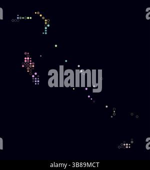 Bahamas, forme du pays construit de cellules colorées. Carte de style numérique des Bahamas sur un fond sombre. Blocs circulaires de petite taille. Illustration de Vecteur