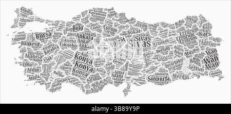 Régions de style de texte Turquie. Pays région nomme les nuages de mots en turc. Belle illustration vectorielle. Illustration de Vecteur