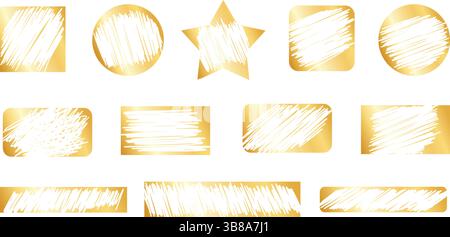 Loterie de carte à gratter sur les badges d'or vecteur clipart - brosse sèche éraflure peinture coups texture. Illustration de Vecteur