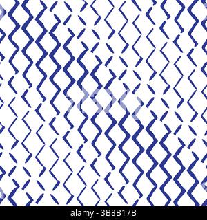 Doodle zig zag fond de modèle vectoriel sans couture. Abstrait bleu marine lignes verticales de chevron dessinées à la main sur fond blanc. Bandes géométriques répétitives Illustration de Vecteur