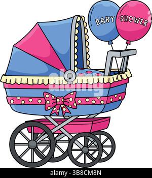 Poussette de douche bébé Cartoon Colored Clipart Illustration de Vecteur