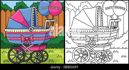 Illustration de la page de coloriage de poussette de douche de bébé Illustration de Vecteur
