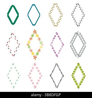 Jeu de cadres diamantés. Motif tribal. Texture de ligne ondulée. Illustration vectorielle. Illustration de Vecteur
