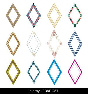 Jeu de cadres diamantés. Motif géométrique coloré. Bordure en zigzag. Illustration vectorielle. Illustration de Vecteur