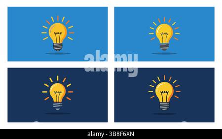 Icônes d'ampoules créatives – idées lumineuses sur fond bleu plat Illustration de Vecteur