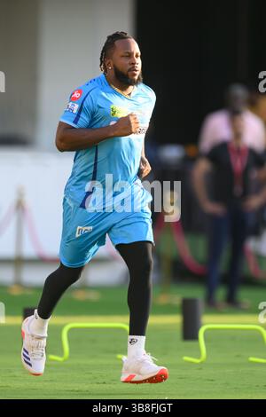 22 avril 2024, Chennai, Tamilnadu, Inde : Chennai 22 avril 2024 - Kyle Mayers de Lucknow Super Giants aux séances d'entraînement à la veille du match IPL2024,T20 entre les Super Kings de Chennai et les Super Giants de Lucknow au stade M.A. Chidambaram à Chennai, en Inde. (Crédit image : © Vikram Chandrasekar via ZUMA Press Wire) Banque D'Images