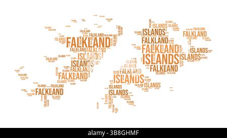 Nuage de mots des îles Falkland. Forme du pays avec division de région. Image de style typographie des îles Malouines. Nuages de balises de noms de région. Illustration de Vecteur