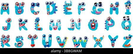 Alphabet coloré sur le thème des monstres avec des personnages originaux, des couleurs éclatantes et un design ludique. Parfait pour les projets des enfants et le matériel éducatif Illustration de Vecteur
