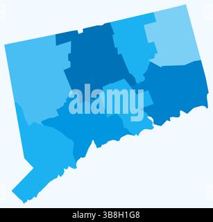 Carte du Connecticut avec les comtés. Juste une simple carte de la frontière de l'État avec la division du comté. Palette de couleurs bleu clair. Illustration de Vecteur