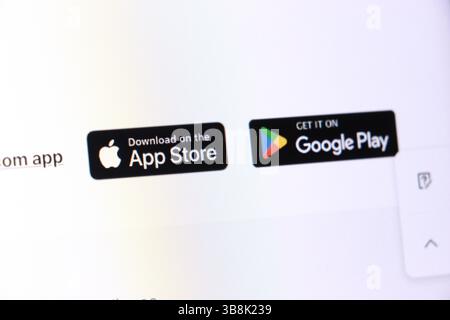 Options de téléchargement pour les applications mobiles sur Apple App Store et google Play. Banque D'Images
