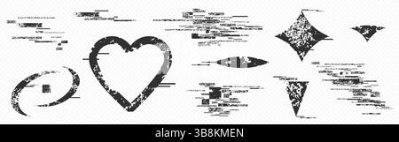 Formes déformées glitched - effet artistique abstrait de corruption numérique. Eléments géométriques avec texture fragmentée. Design graphique futuriste. Formes irrégulières bruyantes avec visualisation de données corrompues. Illustration de Vecteur