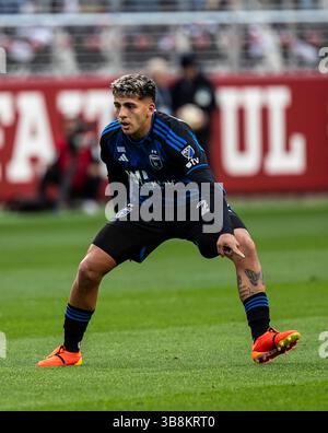 04 mai 2024 Santa Clara, CA États-Unis milieu de terrain de San Jose Herman Lopez (23) en défense pendant le match de MLS entre le Los Angeles Football Club et les tremblements de terre de San Jose. San Jose a battu le LAFC 3-1 au LeviÃ¢â‚¬â„¢stade San Clara Calif. Thurman James / CSM (crédit image : © Thurman James/CSM via ZUMA Press Wire) Banque D'Images