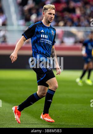 04 mai 2024 Santa Clara, CA États-Unis L'attaquant de San Jose Preston Judd (19) sur le terrain de jeu pendant le match de MLS entre le Los Angeles Football Club et les tremblements de terre de San Jose. San Jose a battu le LAFC 3-1 au LeviÃ¢â‚¬â„¢stade San Clara Calif. Thurman James / CSM (crédit image : © Thurman James/CSM via ZUMA Press Wire) Banque D'Images