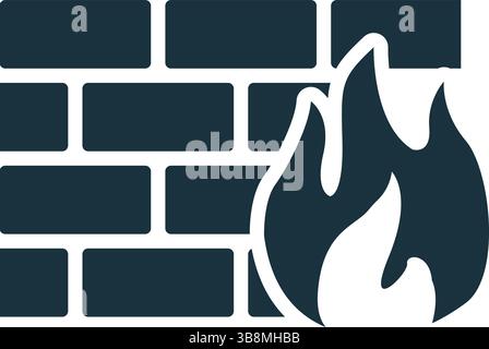 Pare-feu résistant aux cyberattaques, protégeant les données avec un mur de briques et un symbole de feu forts, représentant des mesures de sécurité robustes Illustration de Vecteur