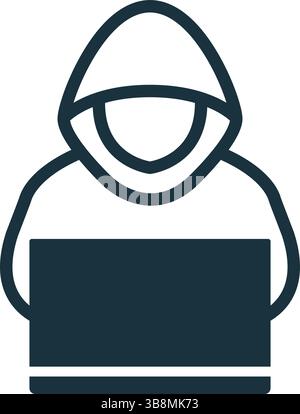 Pirate informatique avec sweat à capuche utilisant un ordinateur portable, représentant une menace de cybersécurité et des problèmes de confidentialité en ligne Illustration de Vecteur