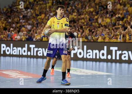 27 septembre 2023, Kielce, Pologne : Szymon sicko d'Industria Kielce vu en action lors du match de Ligue des Champions de l'EHF entre Industria Kielce et le Paris Saint-Germain Handball au Hala LegionÃ³w à Kielce. Scores finaux ; Industria Kielce 29 : 30 Paris Saint-Germaint. (Crédit image : © Grzegorz Wajda/SOPA images via ZUMA Press Wire) Banque D'Images