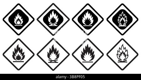 Icônes de danger inflammable , panneaux d'avertissement d'incendie pour les étiquettes de sécurité et d'emballage , PANNEAU INFLAMMABLE. Vecteur de losange Illustration de Vecteur