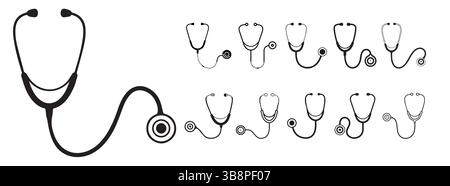 Collection d'icônes de stéthoscope , illustrations vectorielles médicales en noir et blanc , illustration vectorielle d'icône de stéthoscope, icônes Illustration de Vecteur