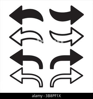 Jeu d'icônes de flèche incurvée , Collection de graphiques de flèche directionnelle vectorielle Illustration de Vecteur
