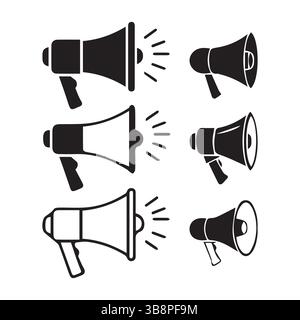 Jeu d'icônes mégaphone . Jeu d'icônes de mégaphone de haut-parleur. Haut-parleur, haut-parleur, alerte bullhorn. Symbole de publicité et de promotion commerciale Illustration de Vecteur