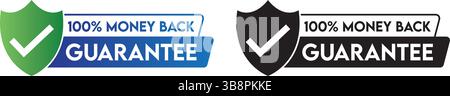 jeu d'icônes de vecteur de garantie de remboursement de 100 pour cent. Cochez la marque en bleu, vert et noir pour le concept de remboursement et de confiance. Illustration de Vecteur