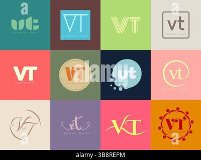 Modèle d'entreprise du logo VT. Lettre v et t logotype. Définissez différents lettrage serif classique et texte audacieux moderne avec des éléments de design. Typog. Police initiale Illustration de Vecteur