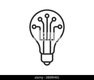 Dessin au trait minimaliste d'une ampoule contenant des chemins de circuit. Représente l'innovation, la technologie, l'IA ou les concepts futurs. Style graphique épuré idéal Illustration de Vecteur