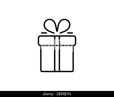 Icône de dessin au trait épuré et minimaliste d'une boîte cadeau avec un arc. Parfait pour les sites Web, les applications et les présentations nécessitant un symbole cadeau simple mais élégant. Illustration de Vecteur