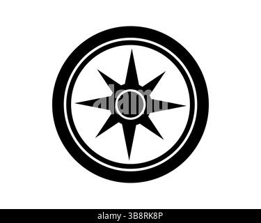 Design graphique noir et blanc épuré avec une rose boussole. Symbolise la navigation, le guidage, la direction. Polyvalent pour les voyages, l'exploration ou les professionnels de la technologie Illustration de Vecteur